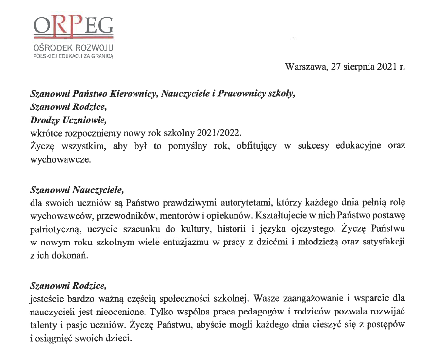 Z okazji rozpoczęcia roku szkolnego